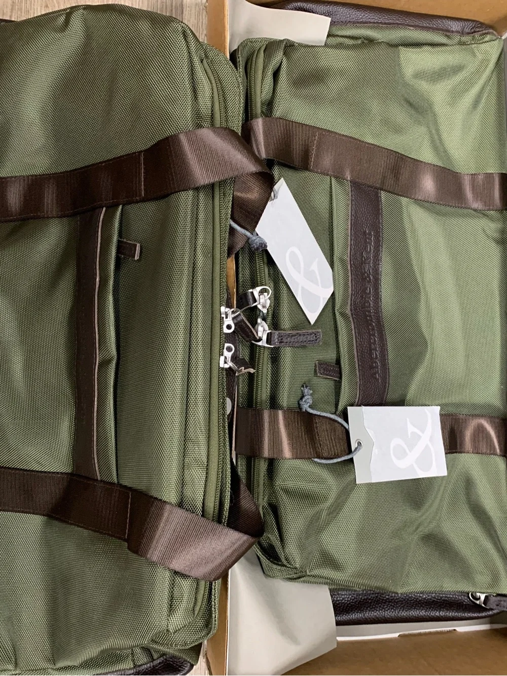Abercrombie and Kent Olive Green Travel Duffel with Brown Trim x2